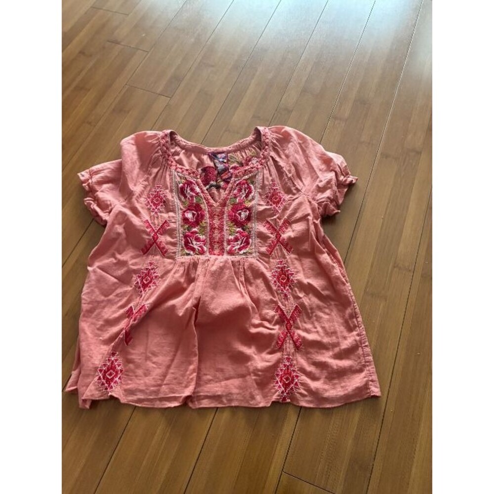 Johnny Was Pink Coral Women's Embroidered Tunic Top Small